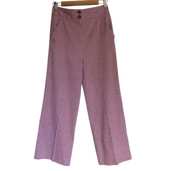 Veronica Beard Jeanne Pant Heathered Orchid 4 High Waist Wide Leg Linen Blend - Picture 2 of 9
